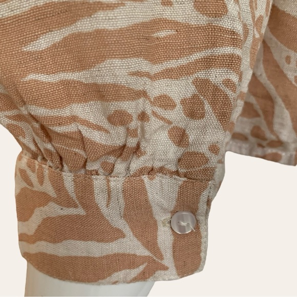 MIDNIGHT SKY CARMEL ZEBRA PRINT TIED LINEN BLEND BLOUSE women’S SIZE MEDIUM - Picture 6 of 9